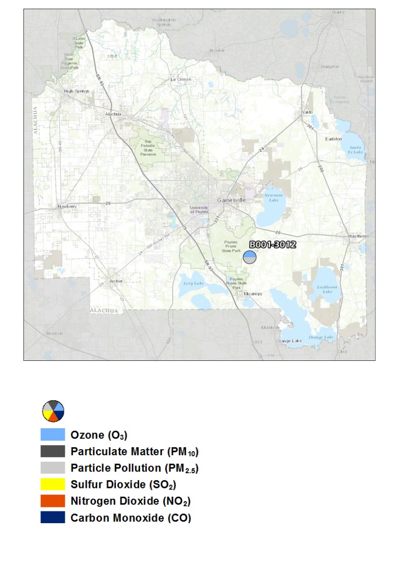 The map shows you the general location of the air monitoring station for this county.